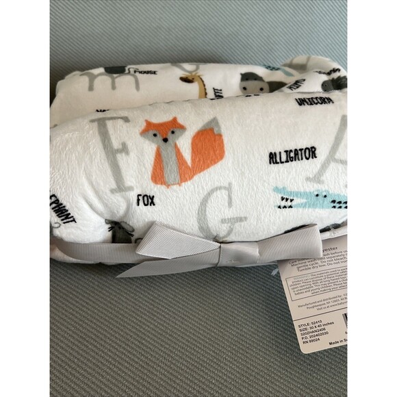 Hudson Baby ALPHABET ANIMAL Blanket Tiger Zebra Fox Panda Gray Sherpa Safari New - Picture 5 of 7